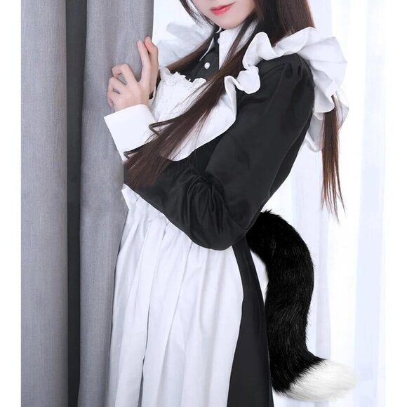 Faux Fur Wolf Ears Headband Plush Tail Gloves Costume Accessory Set main image 5